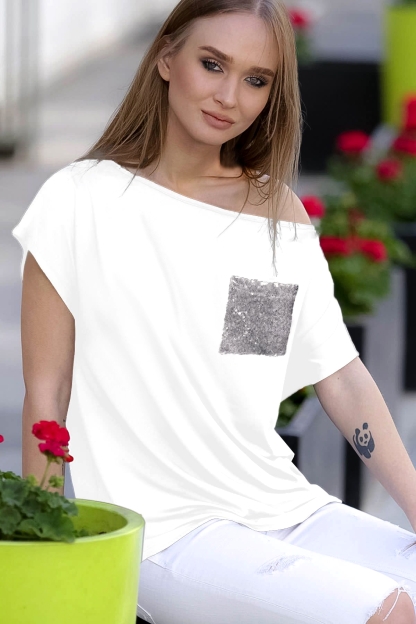 Μαύρη βαμβακερή μπλούζα με ασημί παγιέτα μπροστά