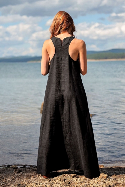 Αμάνικο λινό μάξι φόρεμα με καπίστρι πλάτη